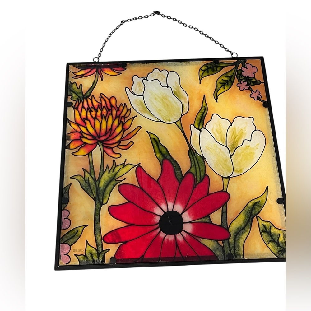 Vintage Kohler 12x12 Floral Stained Glass Panel